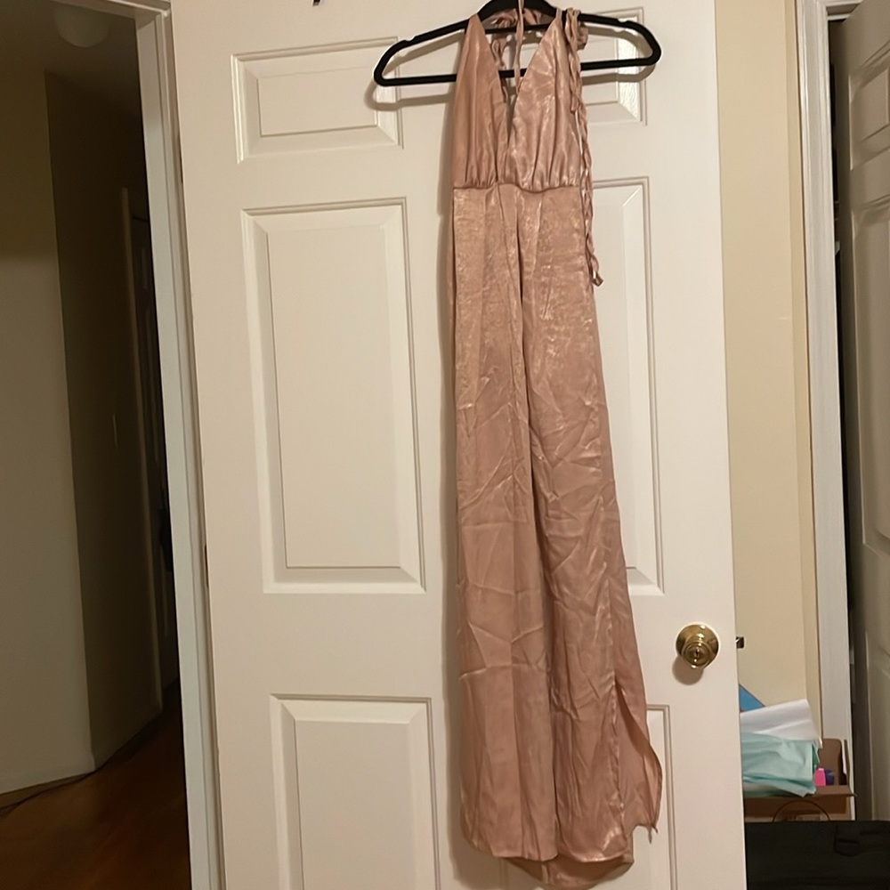 Formal Light Pink Halter Backless Maxi Dress